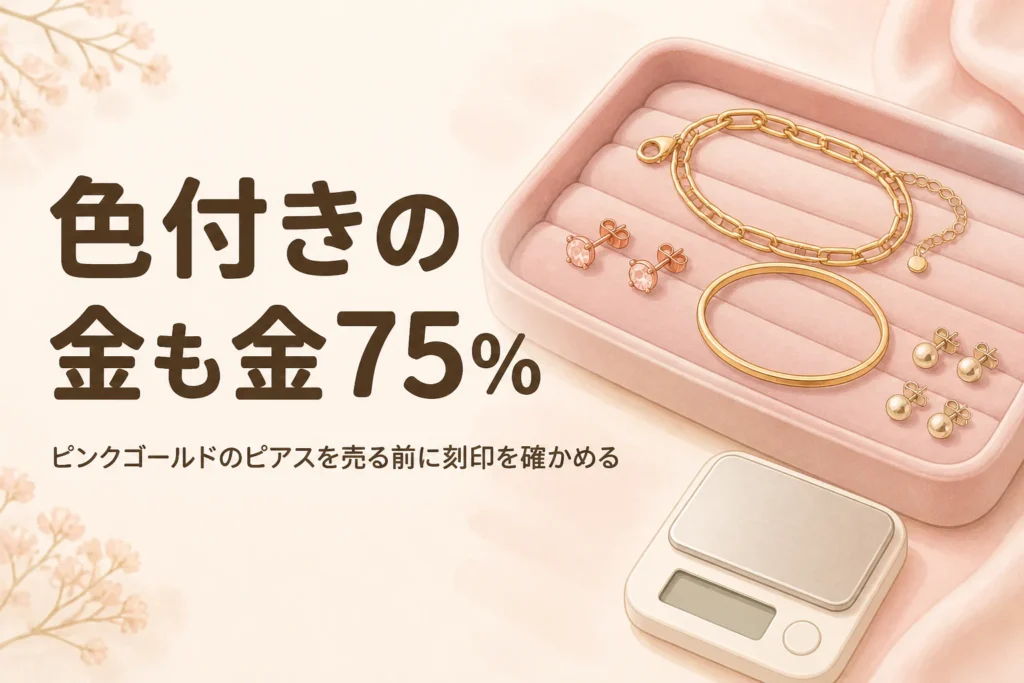 ピンクゴールドのピアスを売る時の考え方を表したアイキャッチ