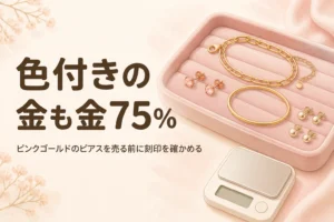 ピンクゴールドのピアスを売る時の考え方を表したアイキャッチ