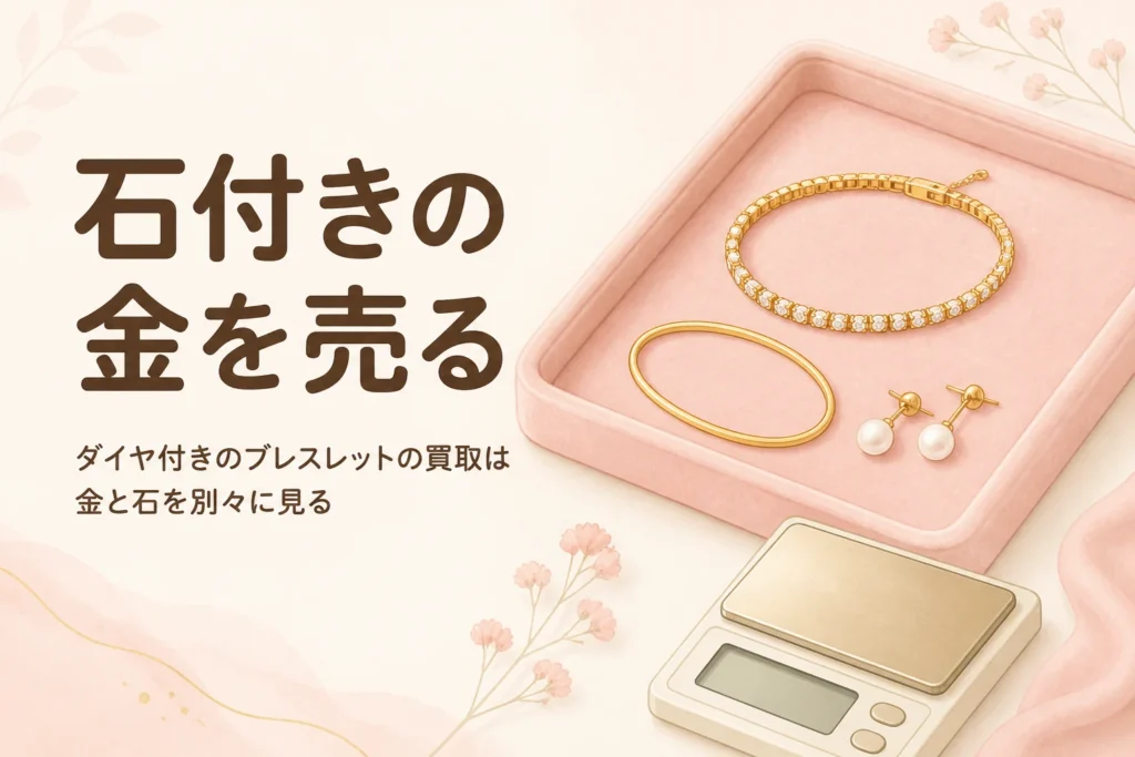 ダイヤ付きの金のブレスレットの買取を表したアイキャッチ