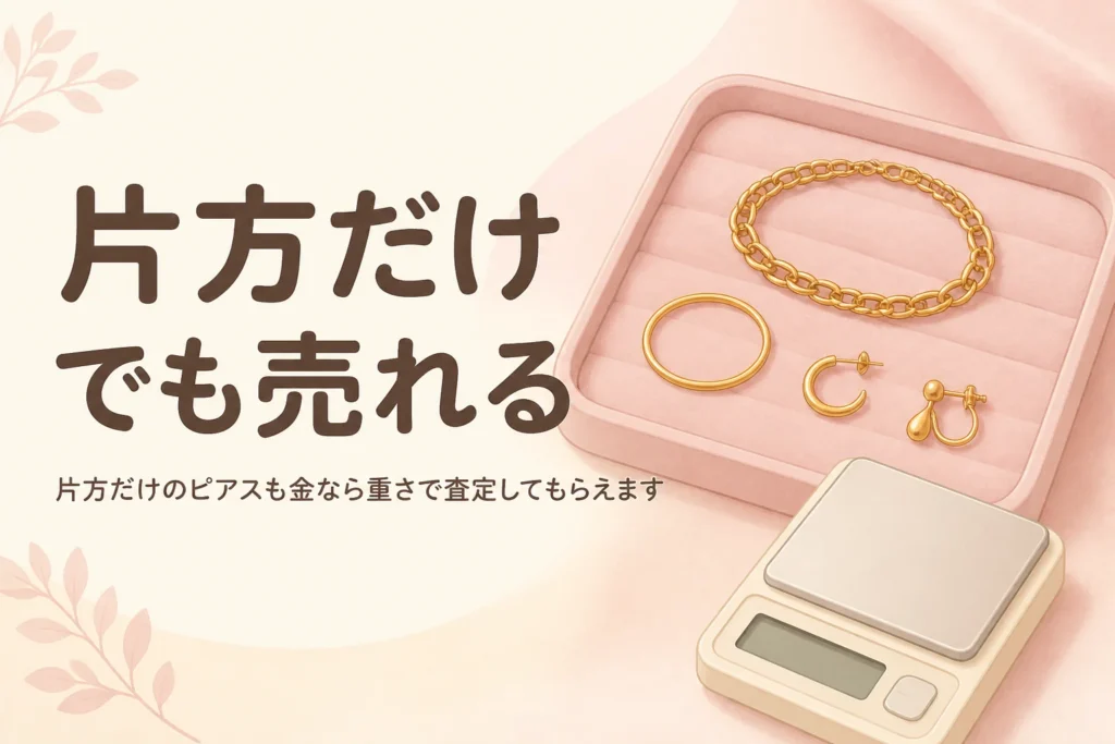 片方だけのピアスも金なら重さで査定してもらえることを伝えるアイキャッチ