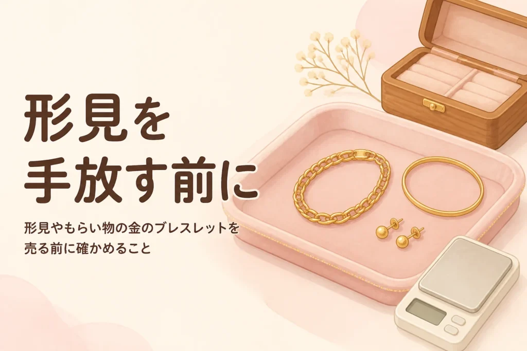 形見やもらい物の金のブレスレットを売る前に確かめることを伝えるアイキャッチ