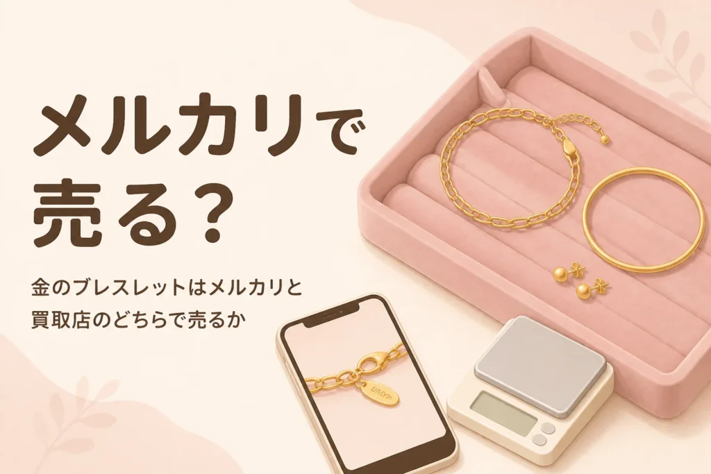 金のブレスレットをメルカリと買取店のどちらで売るかを伝えるアイキャッチ