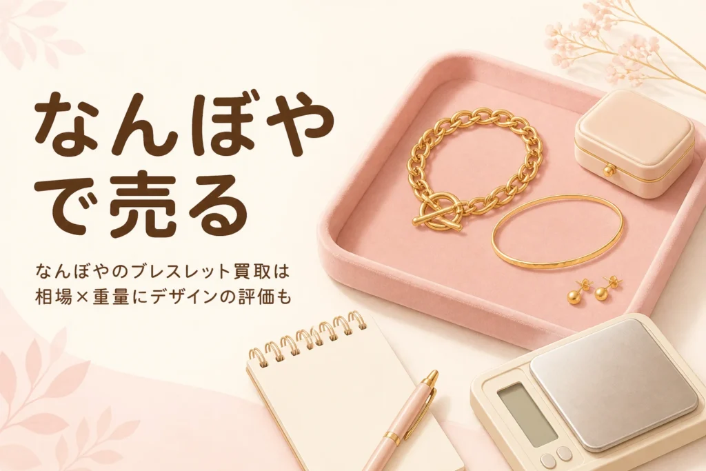 なんぼやで金のブレスレットを売る前に確かめることを表したアイキャッチ