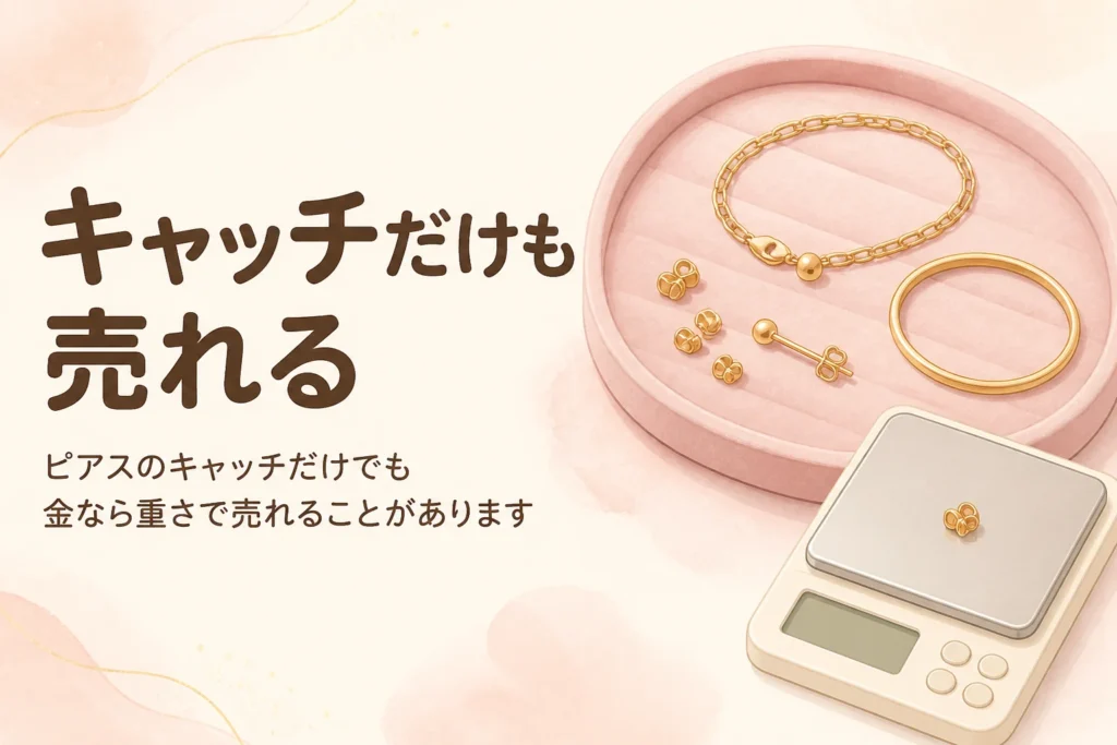 ピアスのキャッチだけでも金なら重さで売れることを伝えるアイキャッチ