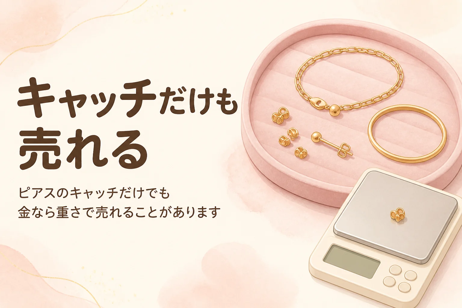 ピアスのキャッチだけでも金なら重さで売れることを伝えるアイキャッチ