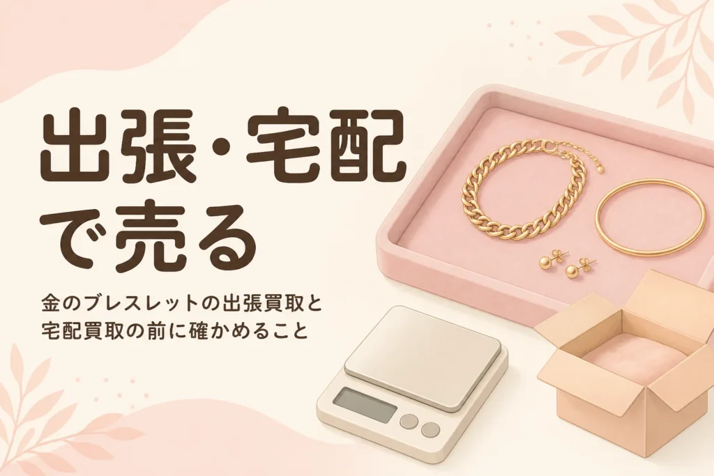 金のブレスレットの出張買取と宅配買取の前に確かめることを伝えるアイキャッチ