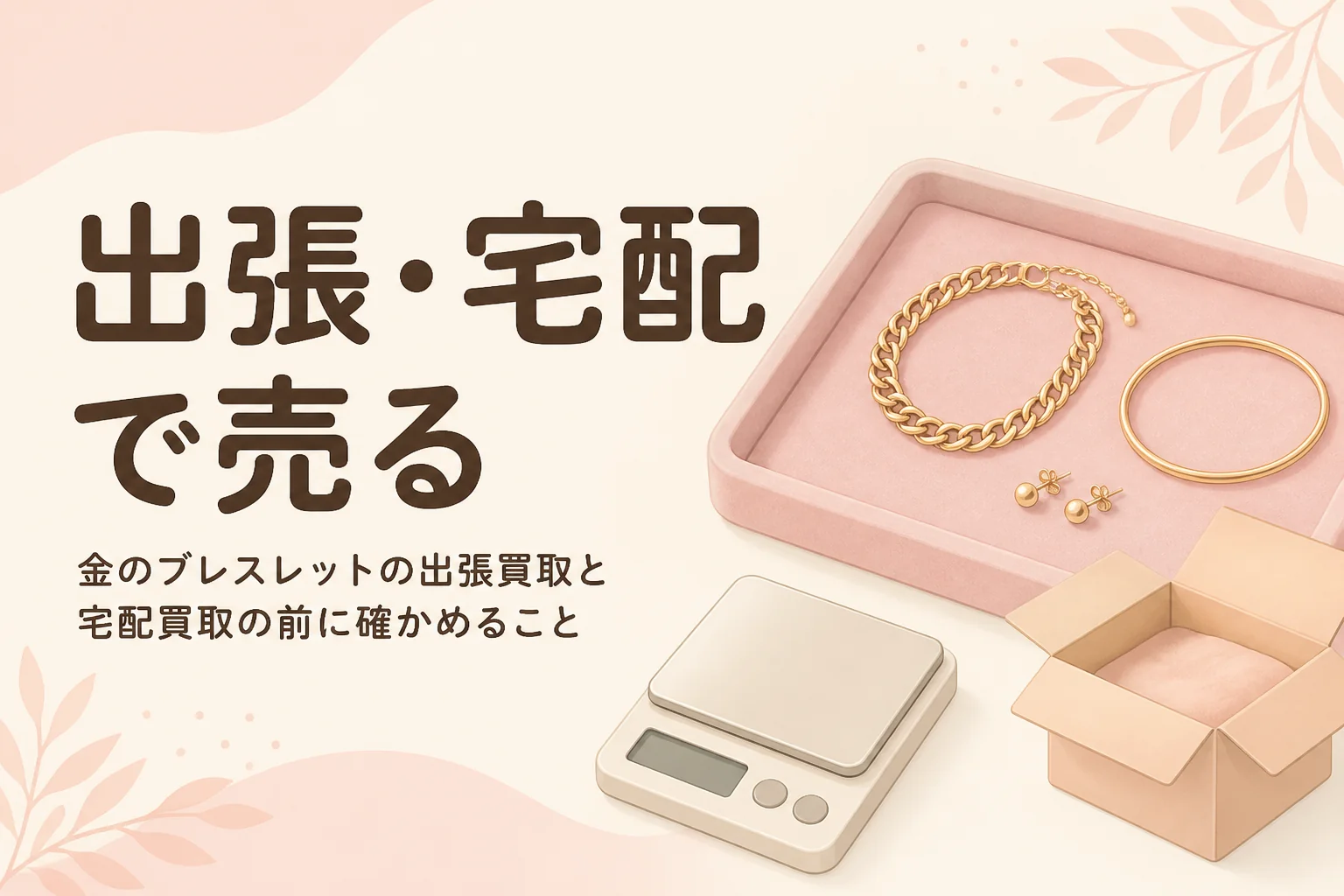 金のブレスレットの出張買取と宅配買取の前に確かめることを伝えるアイキャッチ